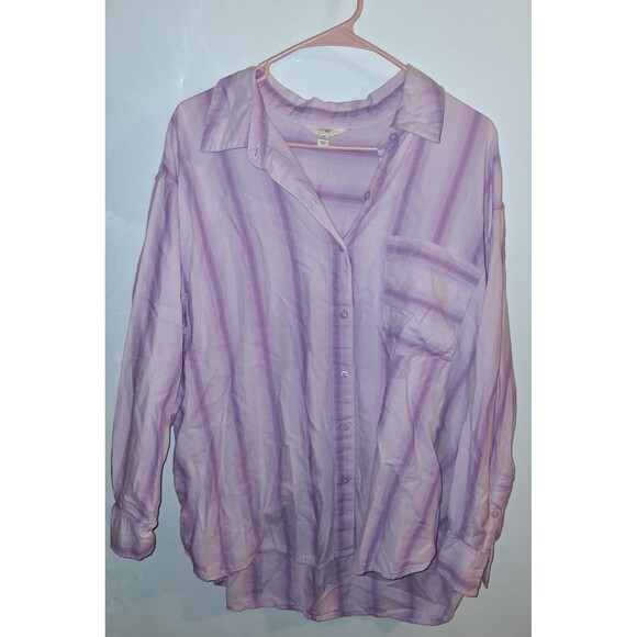 Terra & Sky Purple Stripe Long Sleeve Button Up Blouse Sz 1X - Picture 1 of 3